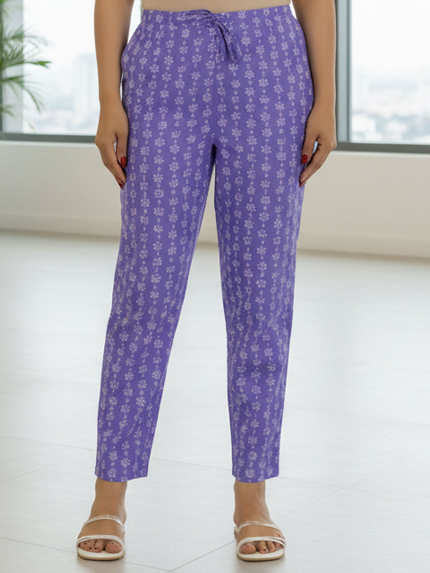 Soft Cotton Floral High Low Purple Kurta