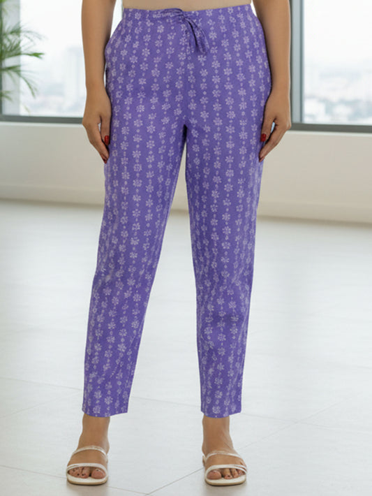 Soft Cotton Floral Purple Tapered Trousers