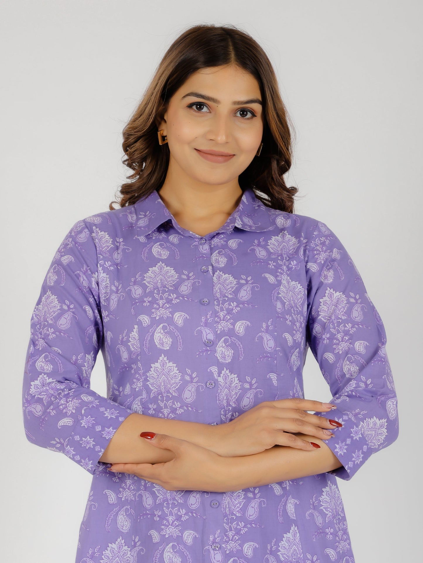 Soft Cotton Floral High Low Purple Kurta