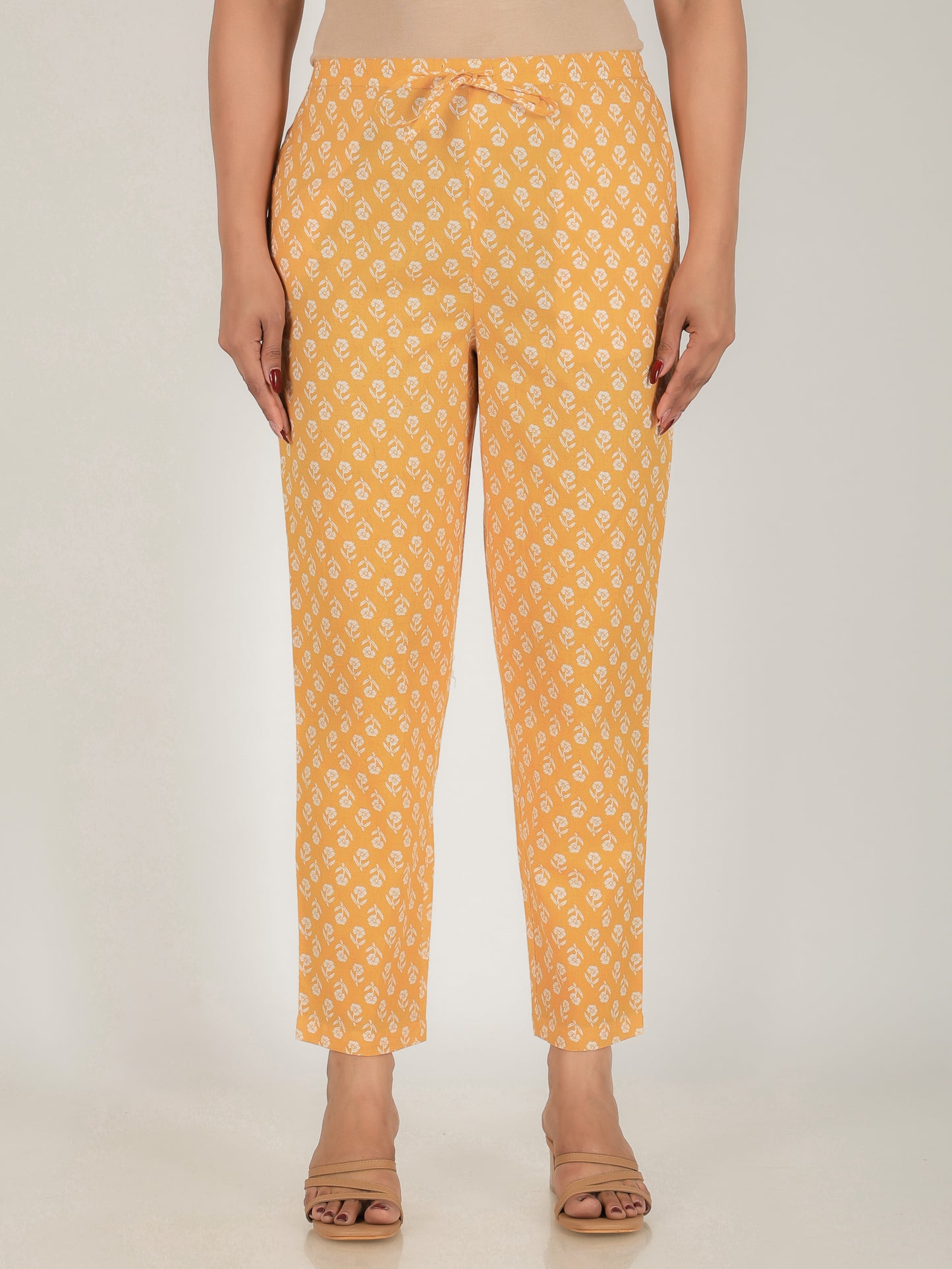 Soft Cotton Floral Yellow Tapered Trousers