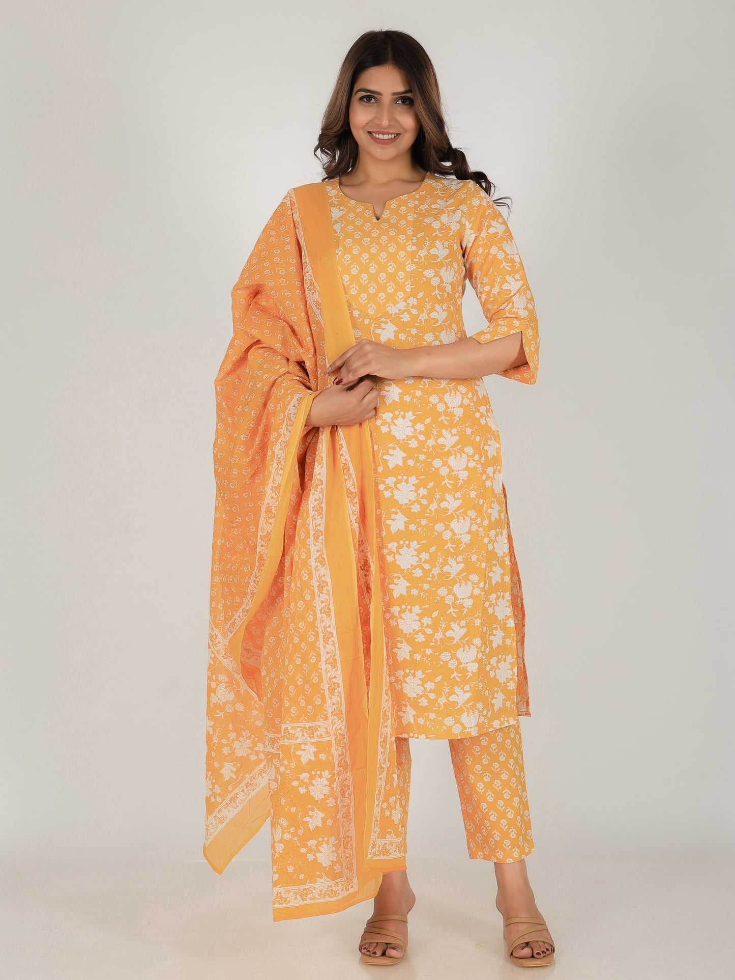 Voile Cotton Floral Yellow Dupatta