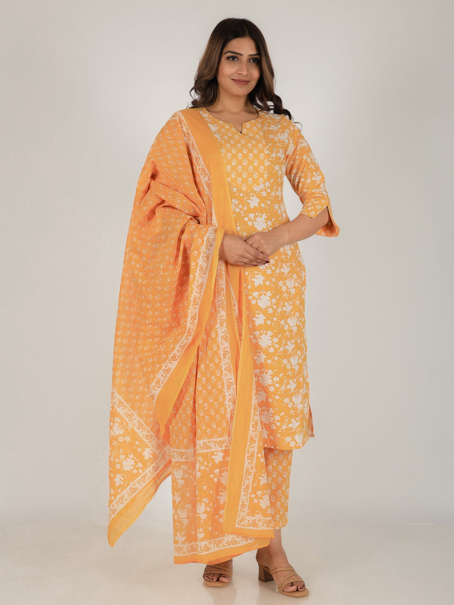 Voile Cotton Floral Yellow Dupatta