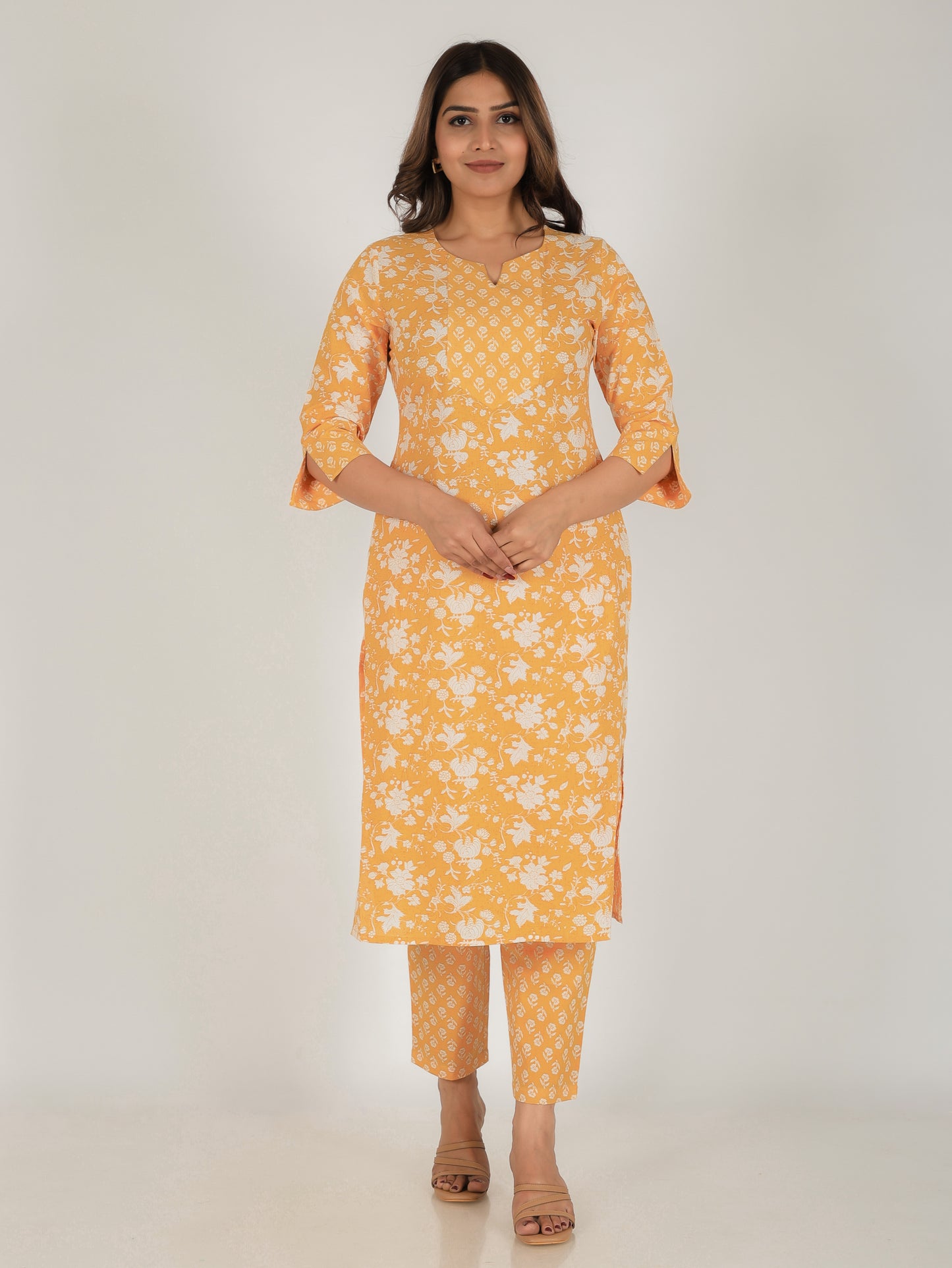 Soft Cotton Floral Straight Yellow Kurta