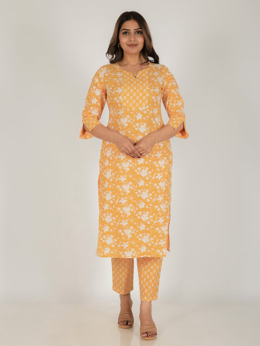 Soft Cotton Floral Straight Yellow Kurta
