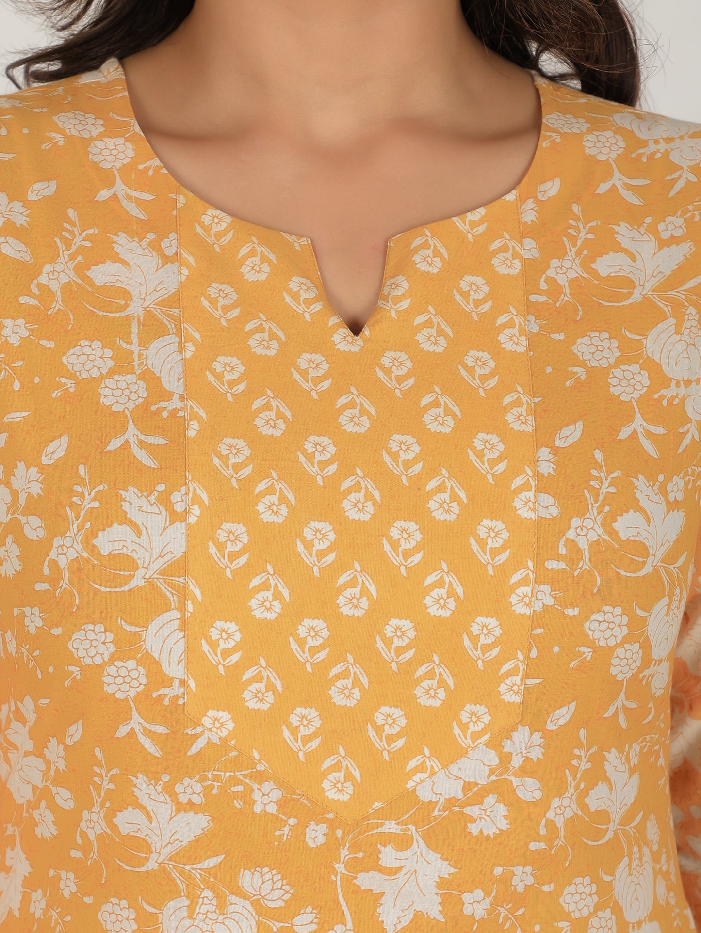 Soft Cotton Floral Straight Yellow Kurta