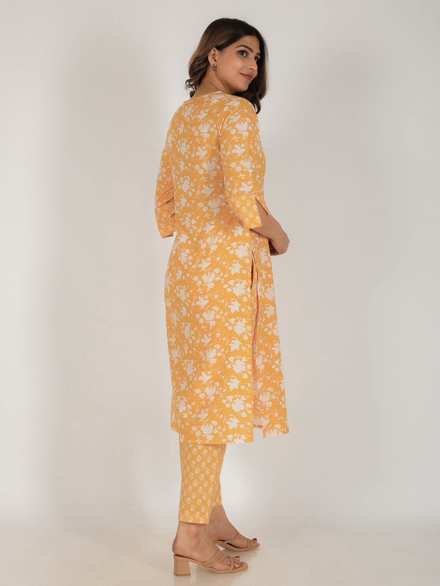 Soft Cotton Floral Straight Yellow Kurta