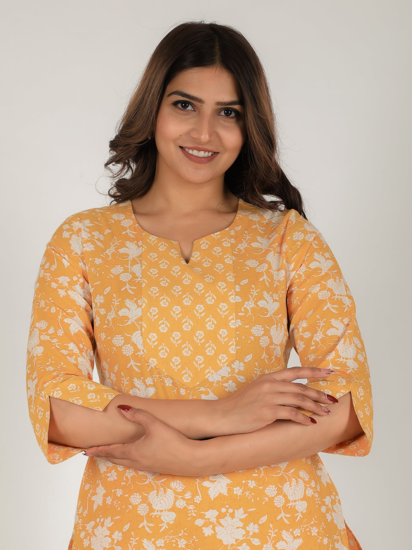 Soft Cotton Floral Straight Yellow Kurta