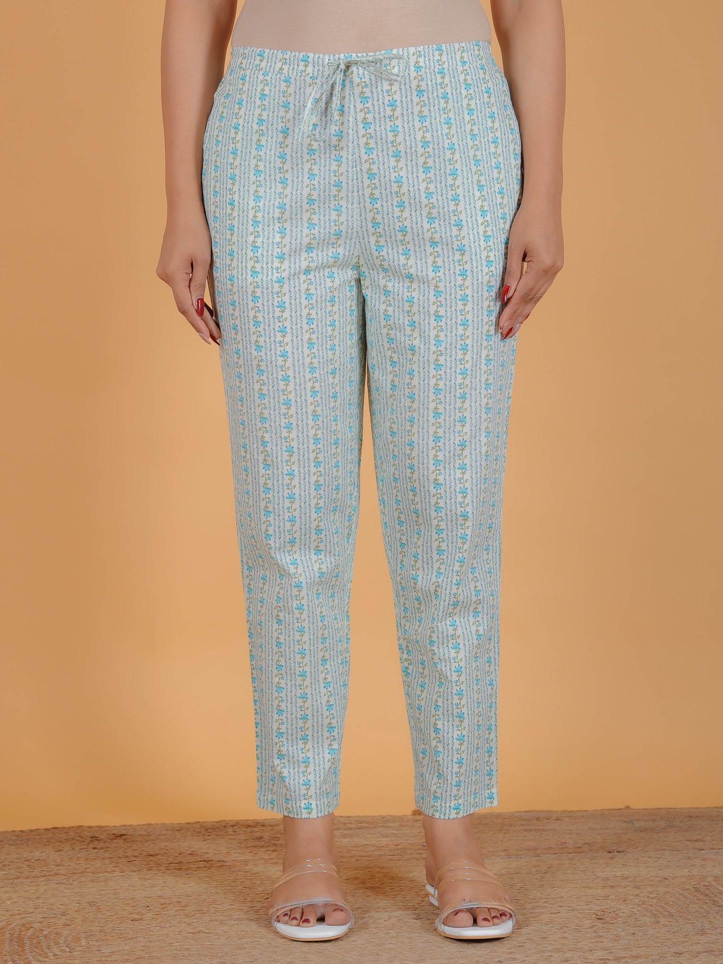 Soft Cotton Striped White Tapered Trousers