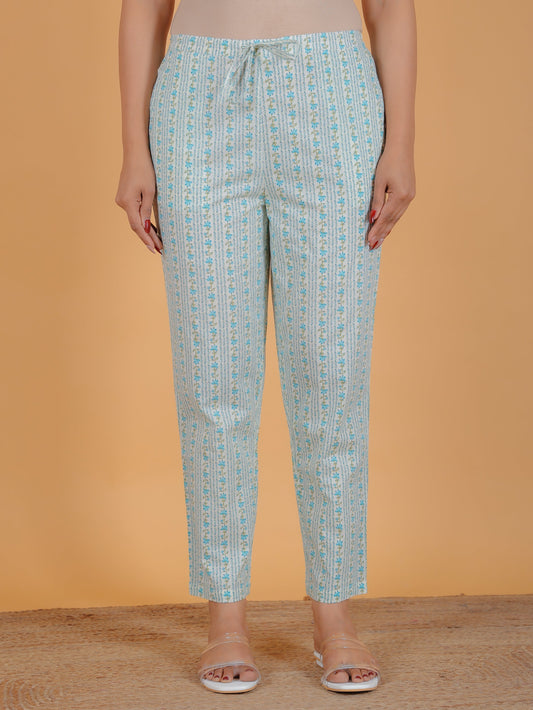 Soft Cotton Striped White Tapered Trousers