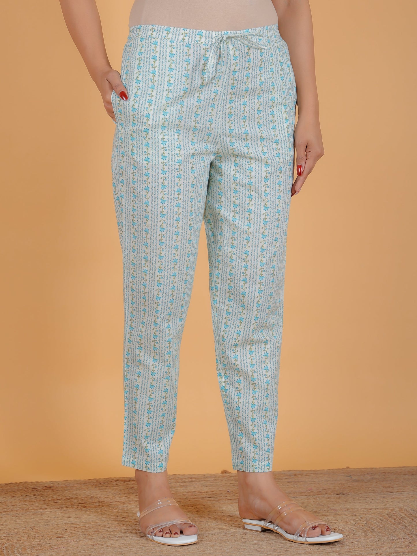Soft Cotton Striped White Tapered Trousers