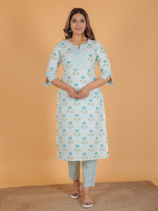 Soft Cotton Floral Straight White Kurta