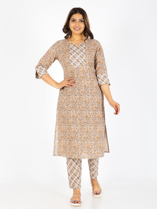 Soft Cotton Floral Straight Pink Kurta