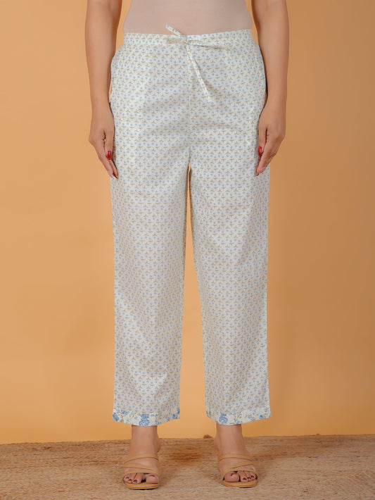 Soft Cotton Butti Off-White Straight Trousers
