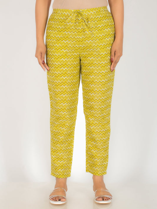 Soft Cotton Chevron Green Tapered Trousers