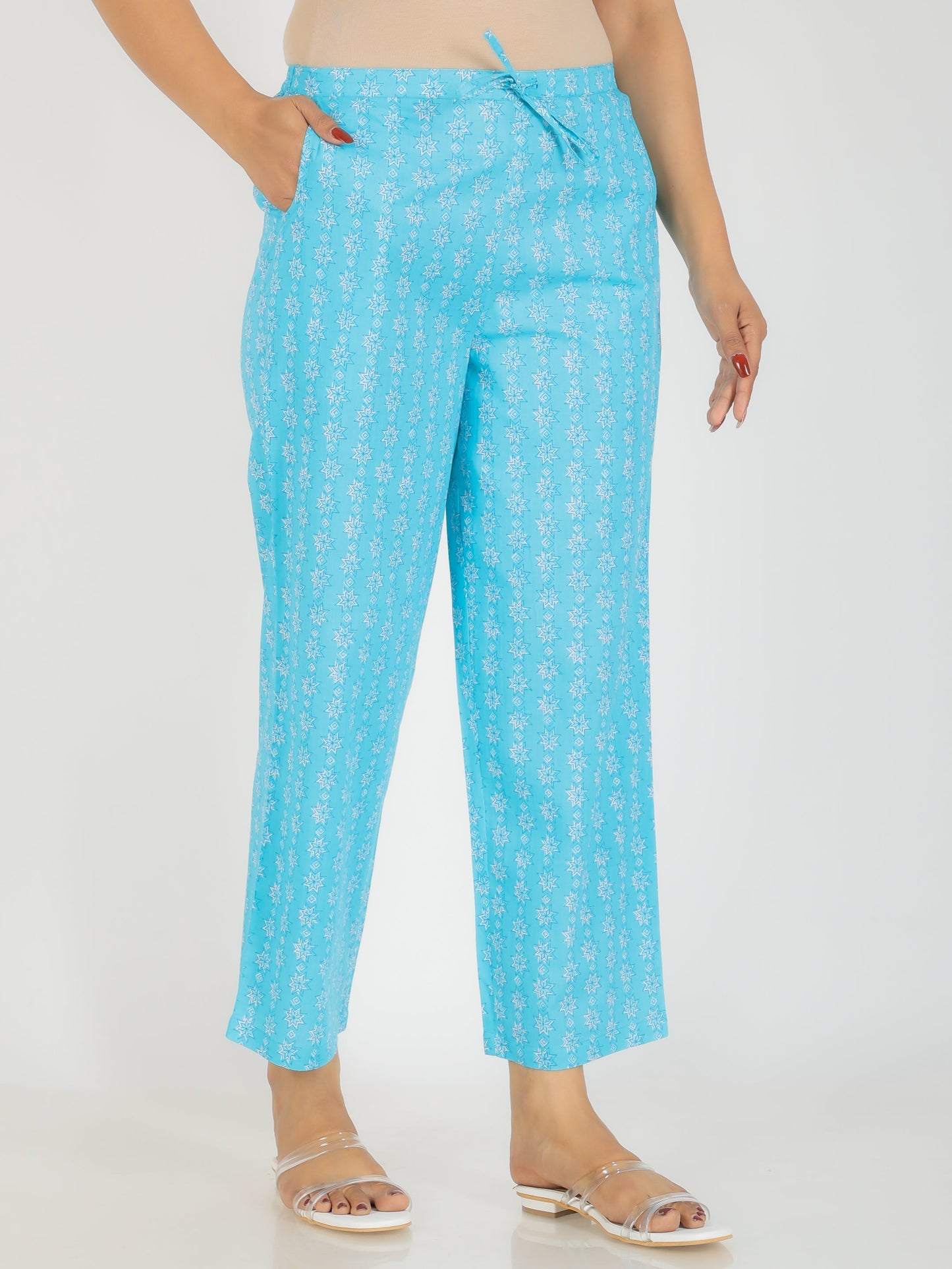 Soft Cotton Floral A-line Blue Kurta