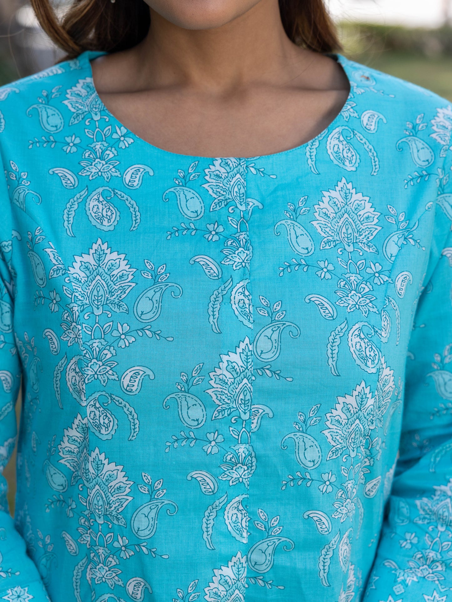 Soft Cotton Floral Flared Blue Kurta