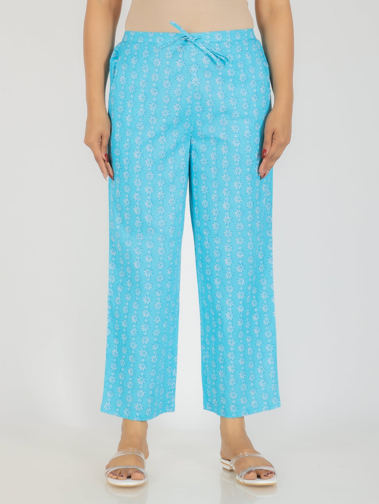 Soft Cotton Floral A-line Blue Kurta