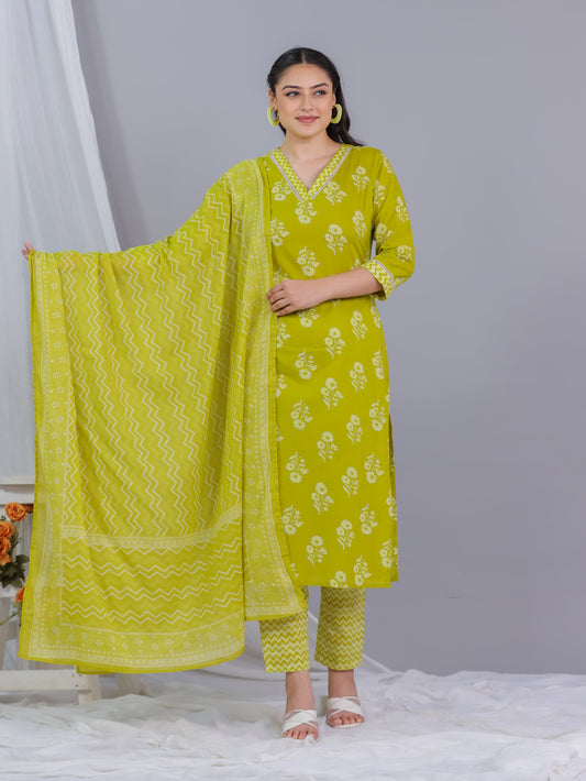 Cotton Voile Striped Lime Green Dupatta