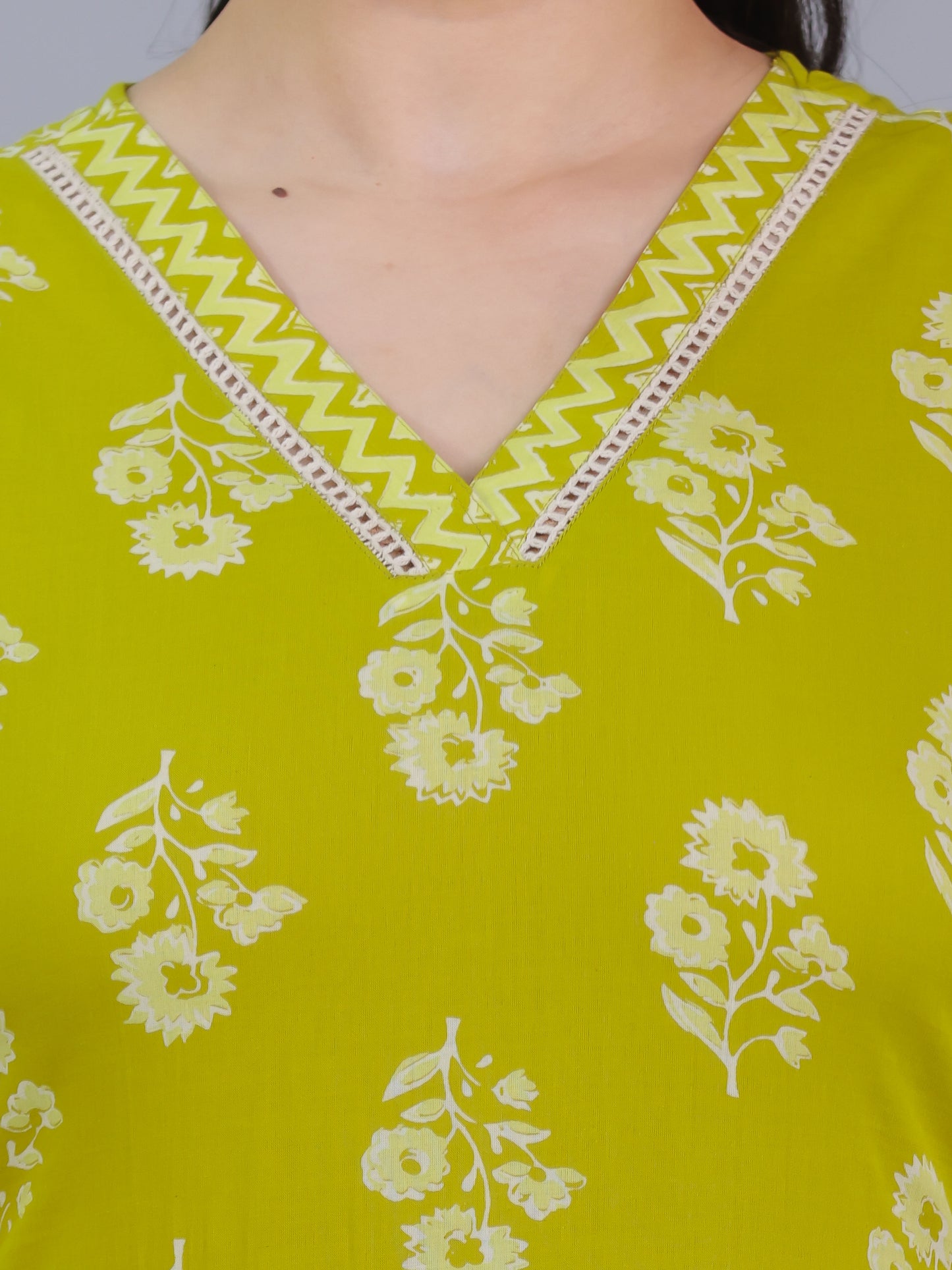 Soft Cotton Floral Straight Green Kurta