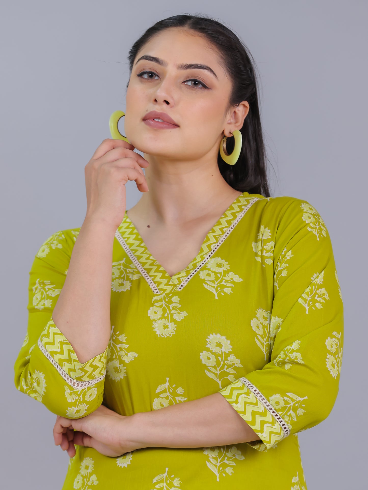 Soft Cotton Floral Straight Green Kurta