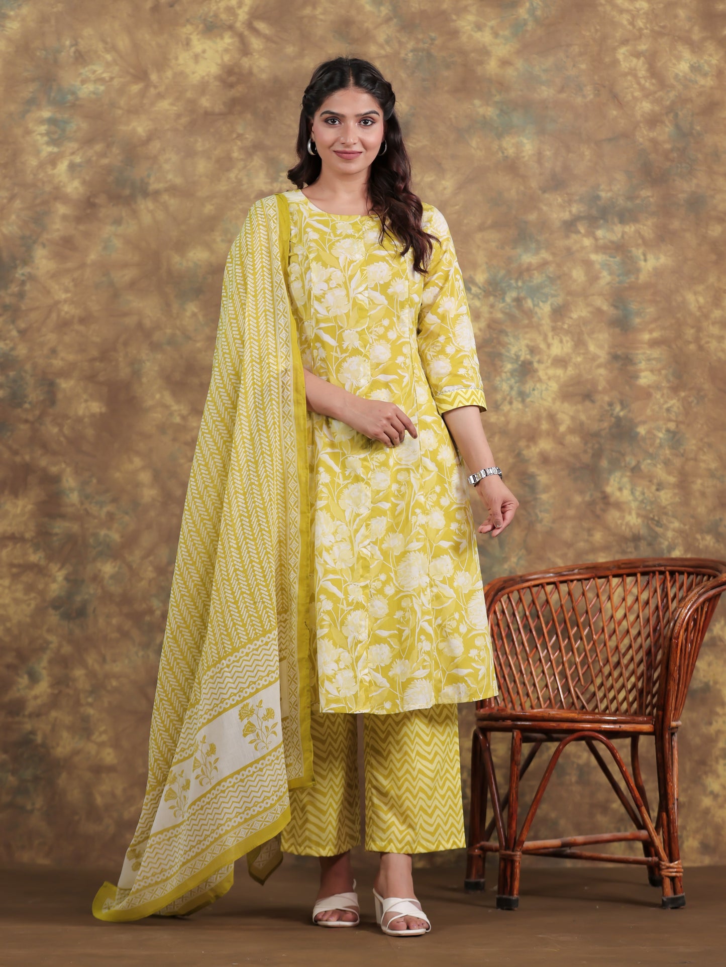 Cotton Voile Striped Yellow Dupatta