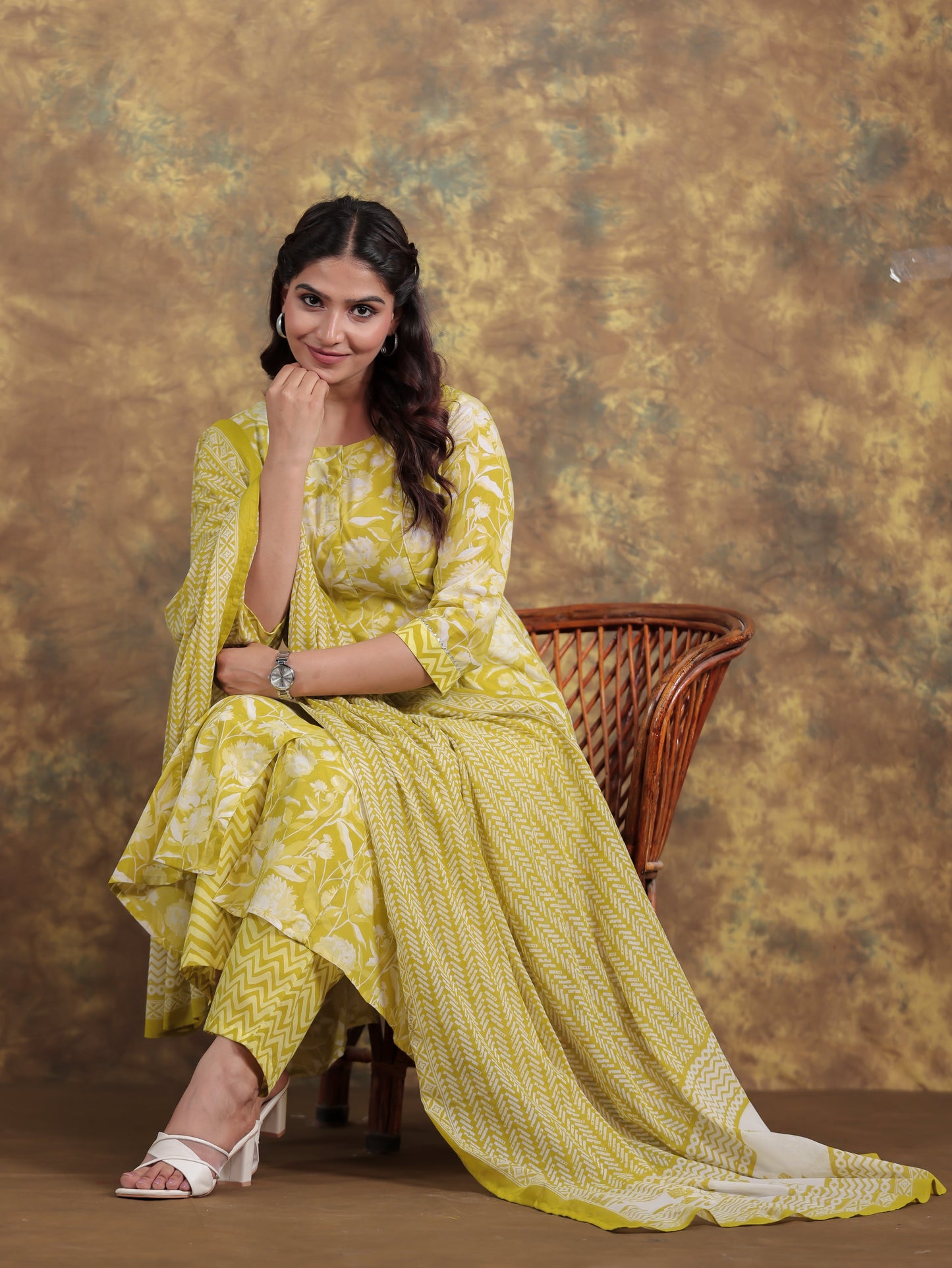 Cotton Voile Striped Yellow Dupatta