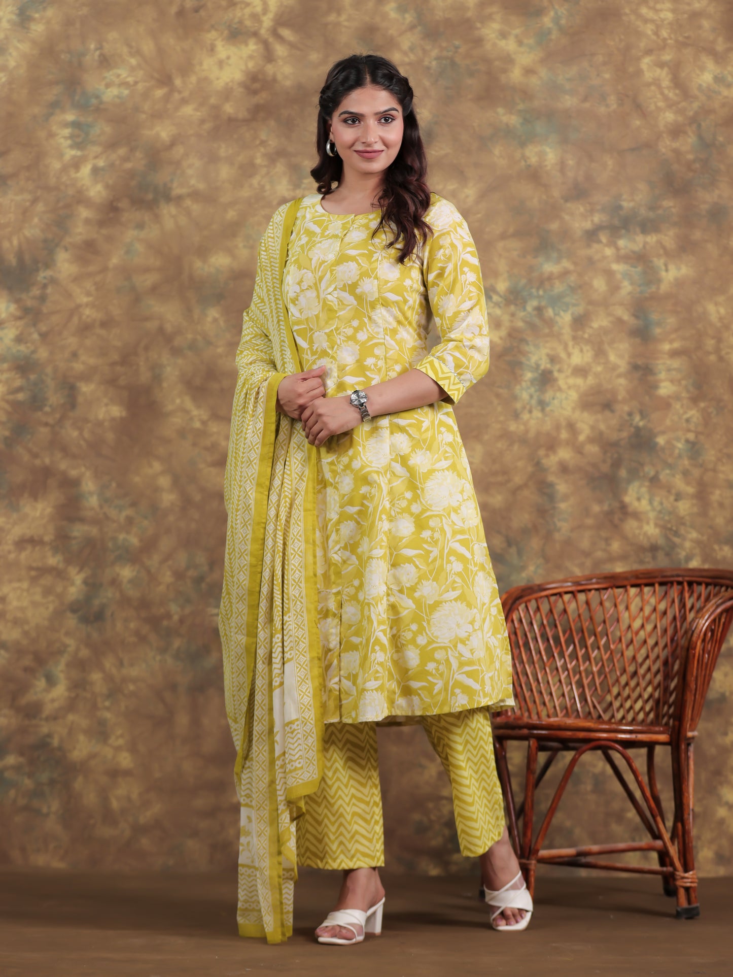 Soft Cotton Floral Flared Green Kurta