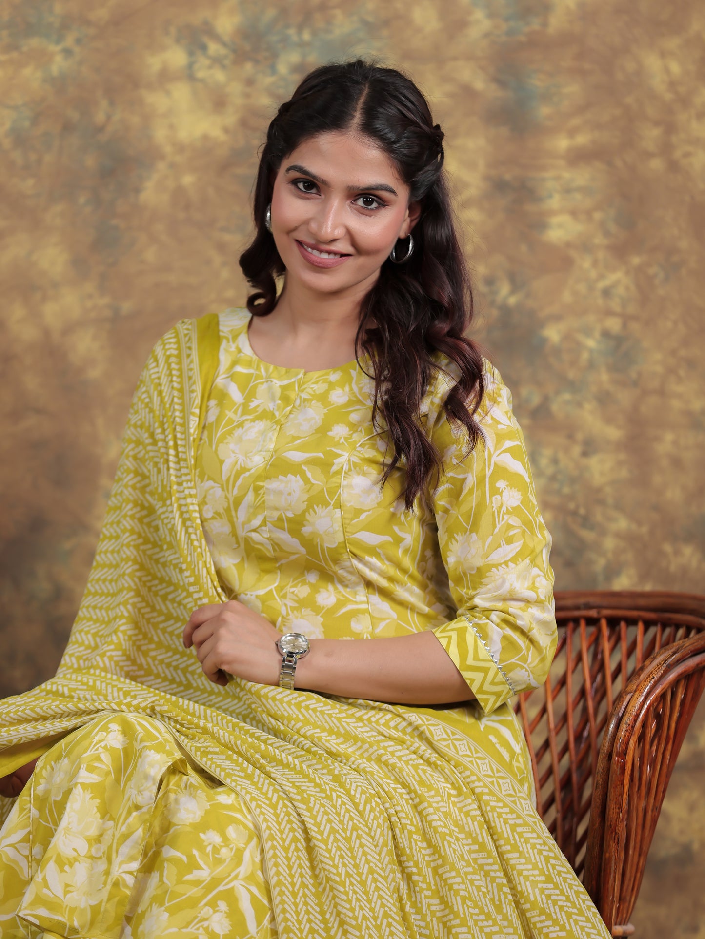 Soft Cotton Floral Flared Green Kurta