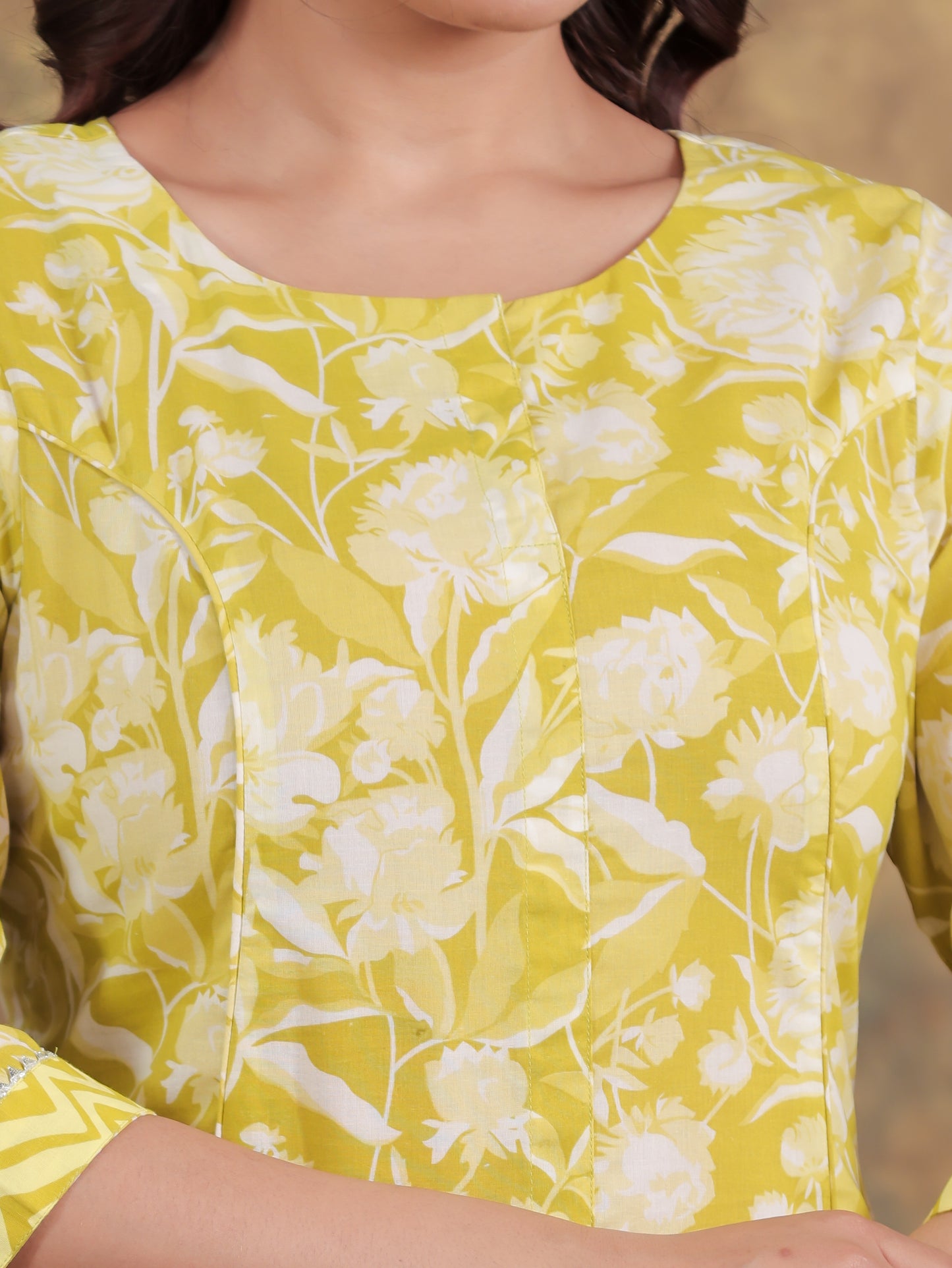 Soft Cotton Floral Flared Green Kurta