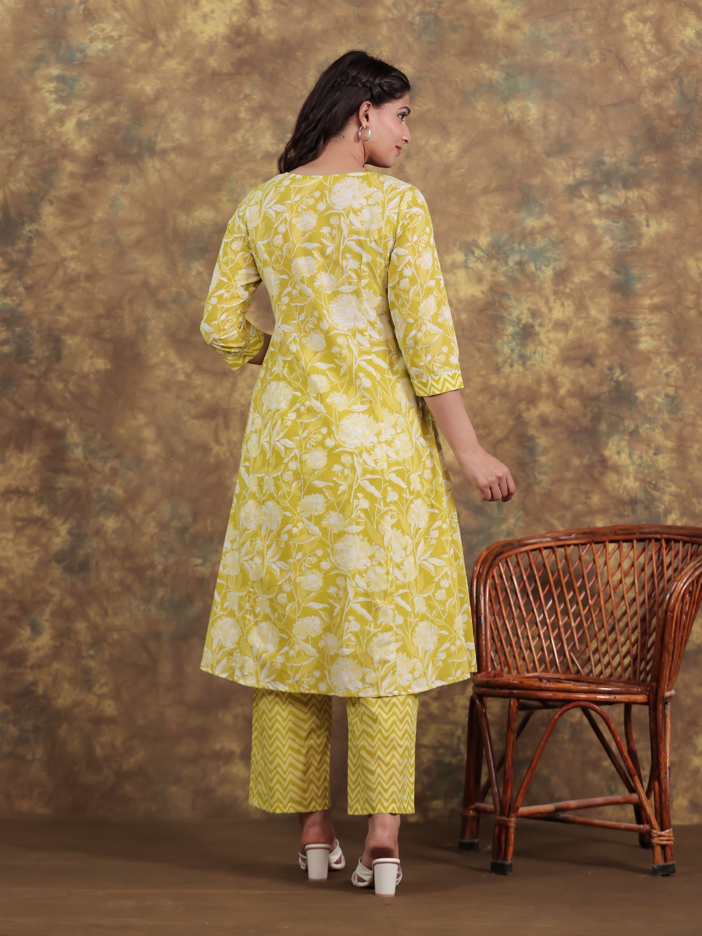 Soft Cotton Floral Flared Green Kurta