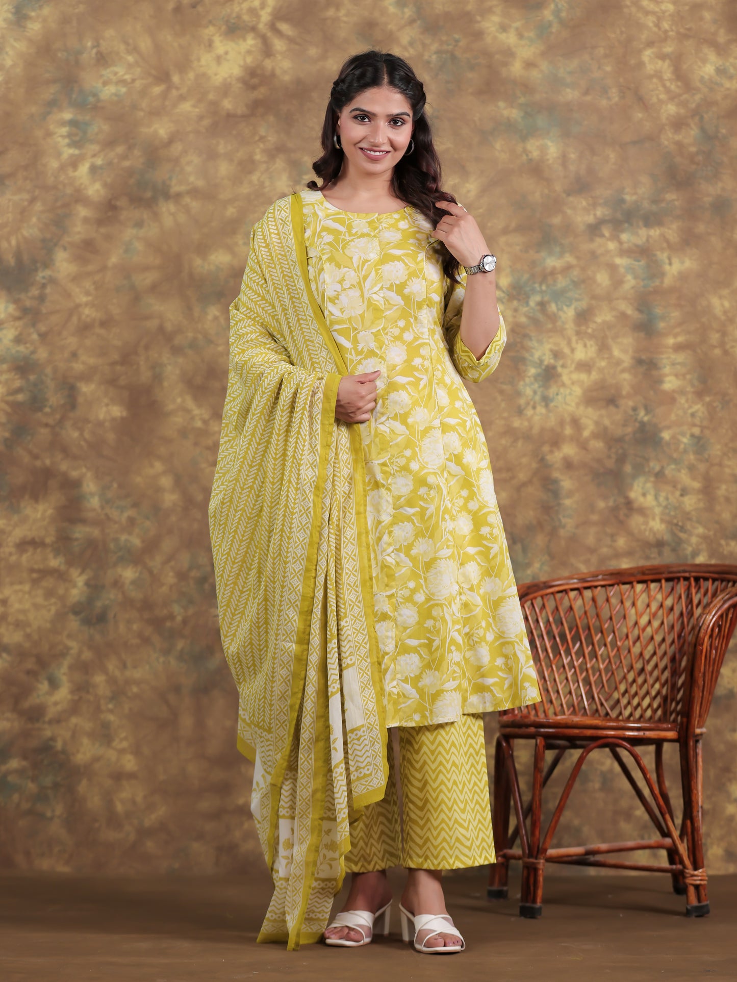 Soft Cotton Floral Flared Green Kurta