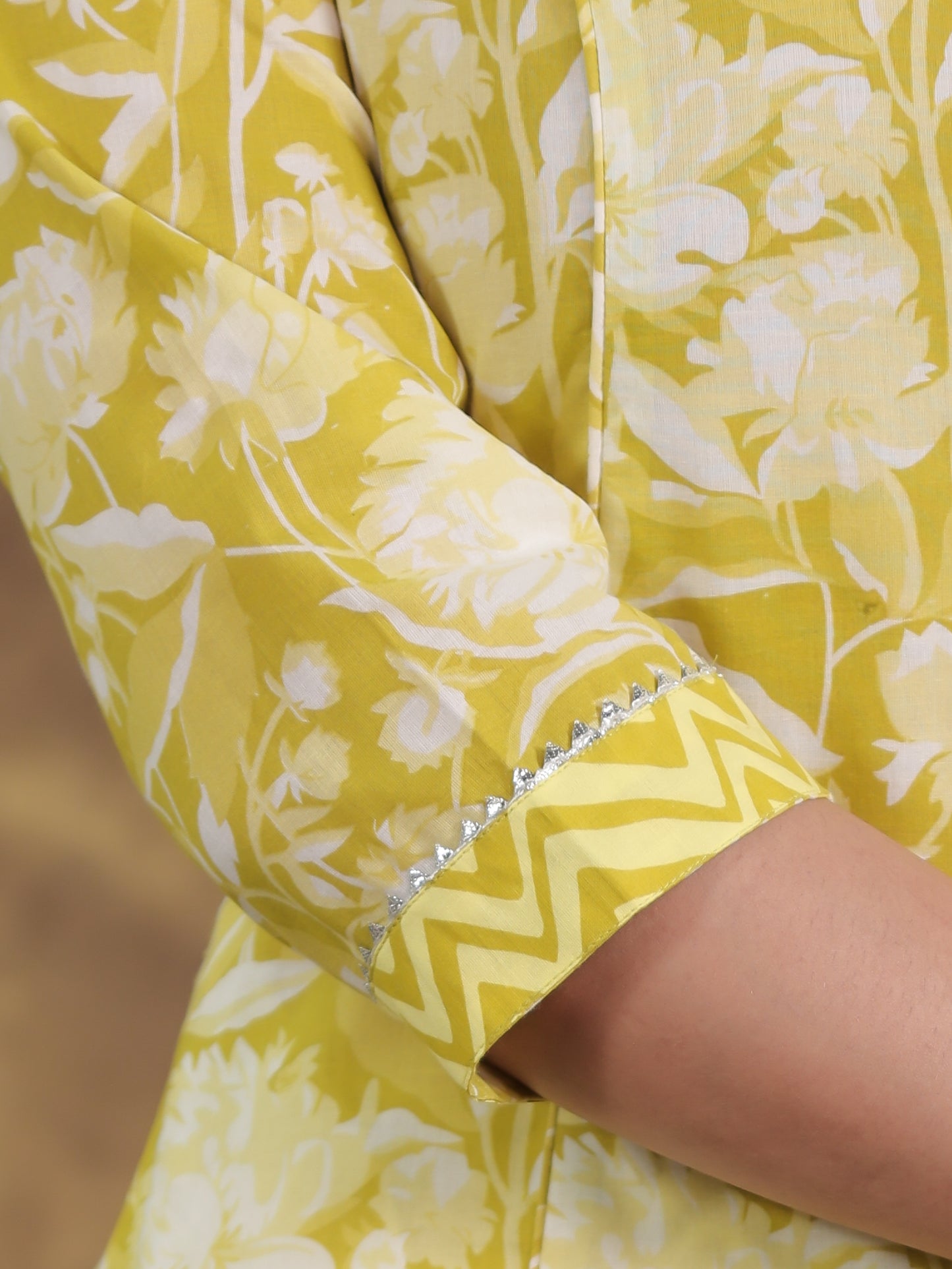 Soft Cotton Floral Flared Green Kurta