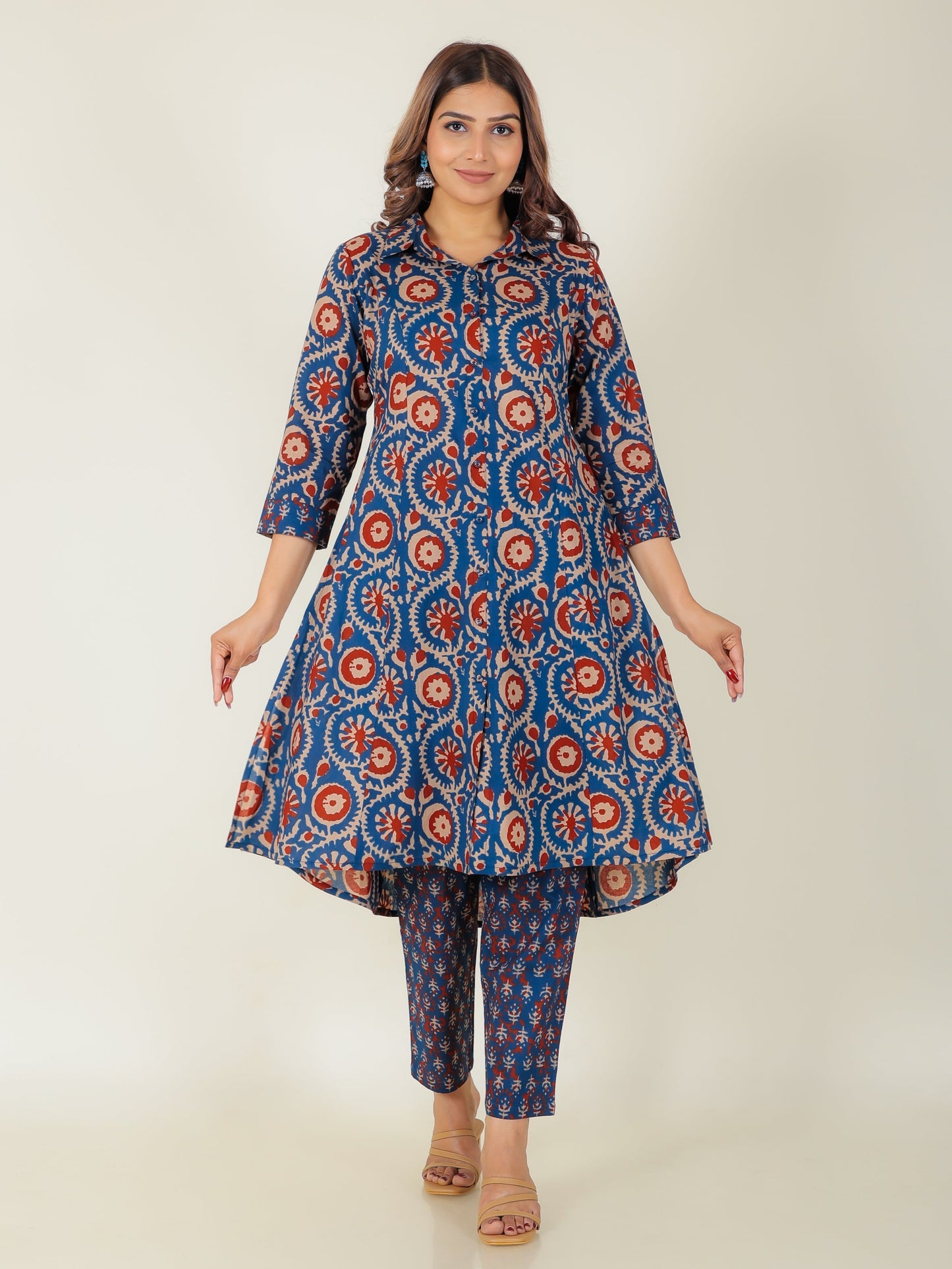 Soft Cotton Block Print High Low Indigo Kurta