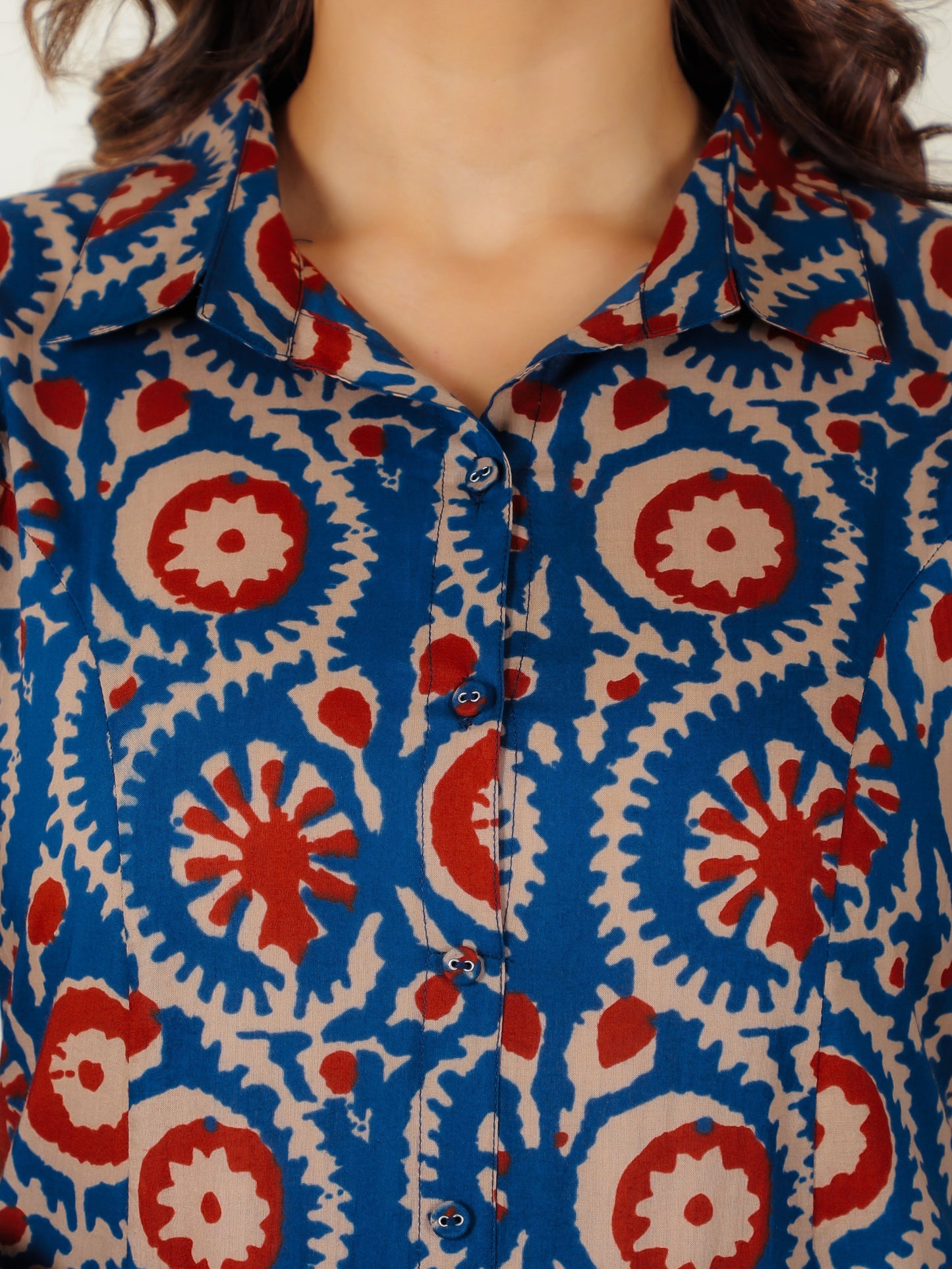 Soft Cotton Block Print High Low Indigo Kurta