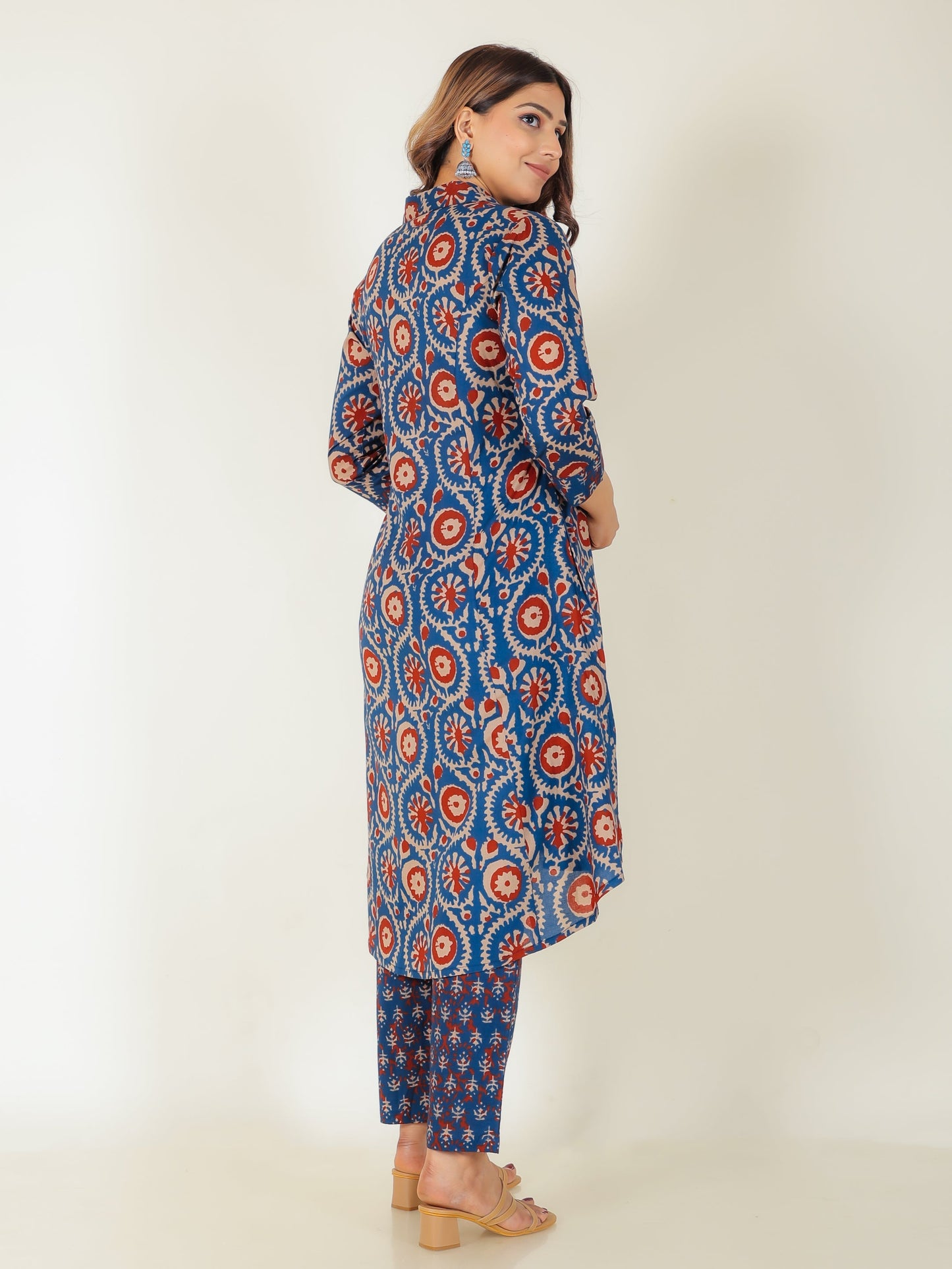 Soft Cotton Block Print High Low Indigo Kurta