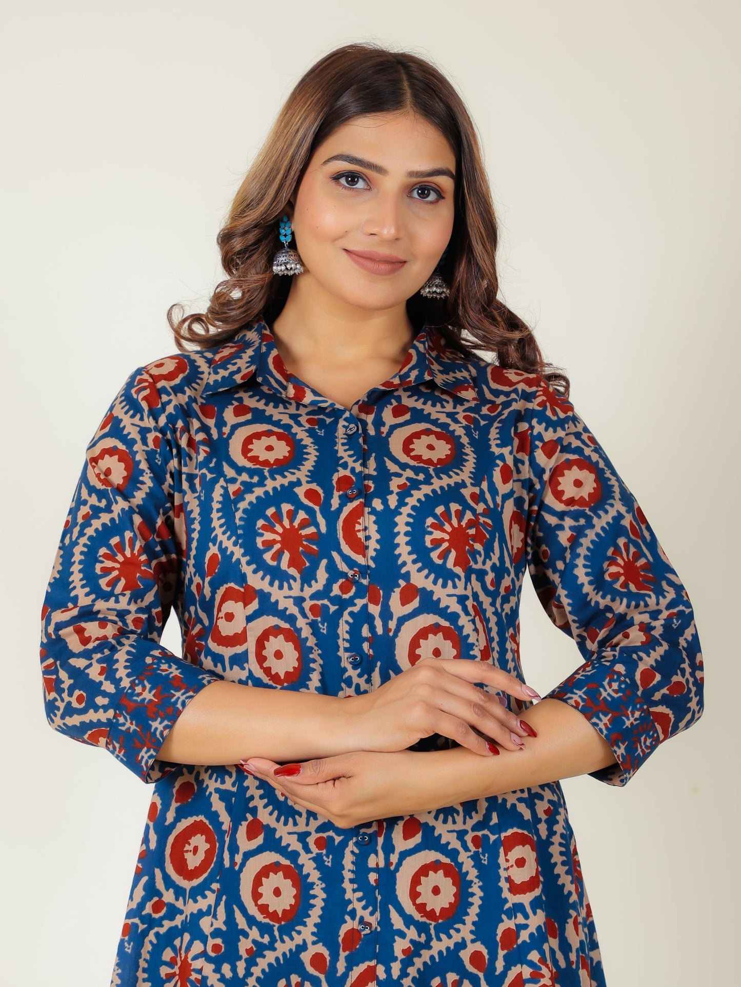 Soft Cotton Block Print High Low Indigo Kurta