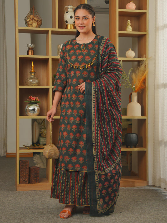Cotton Voile Floral Green Dupatta