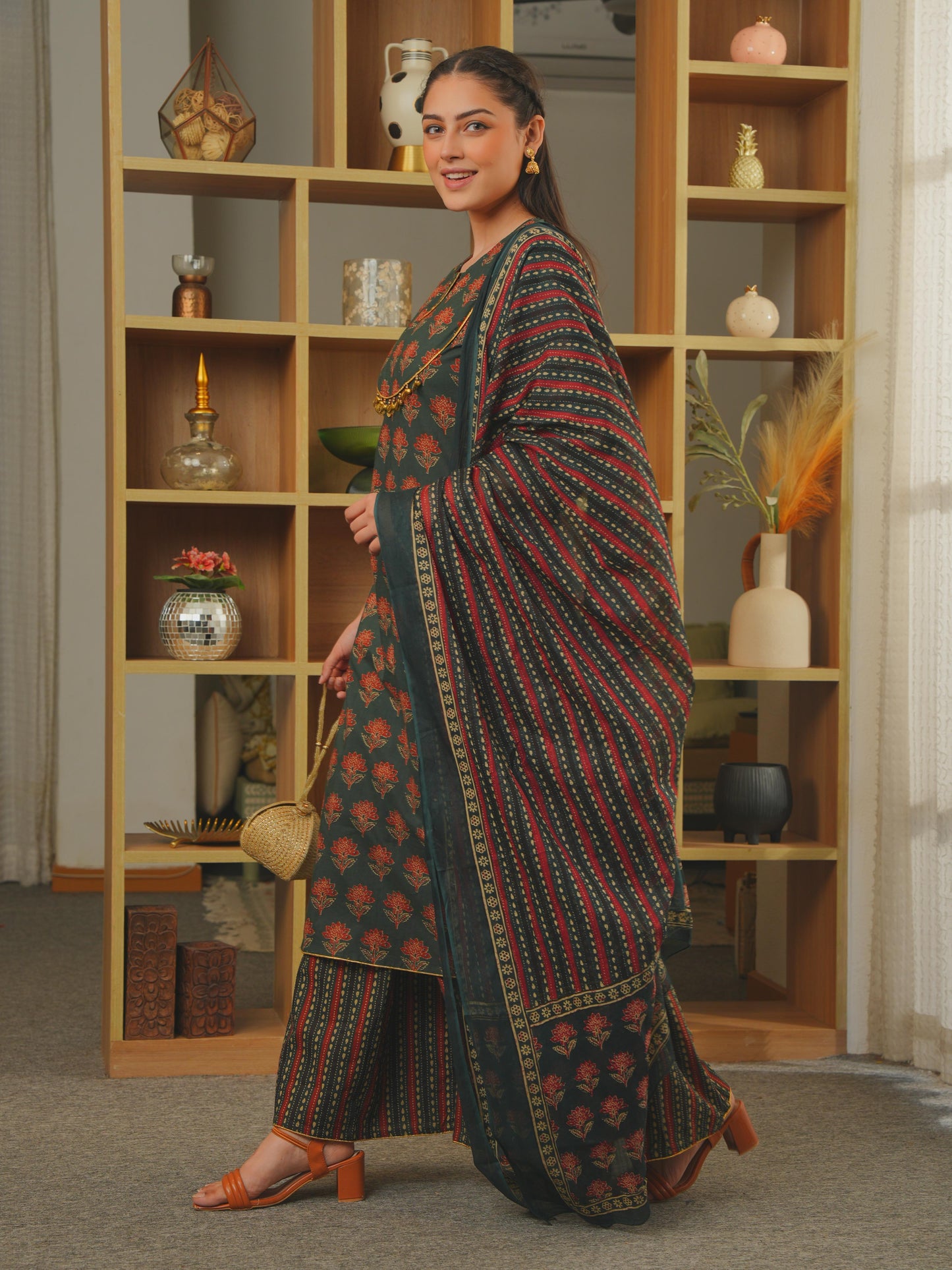 Cotton Voile Floral Green Dupatta