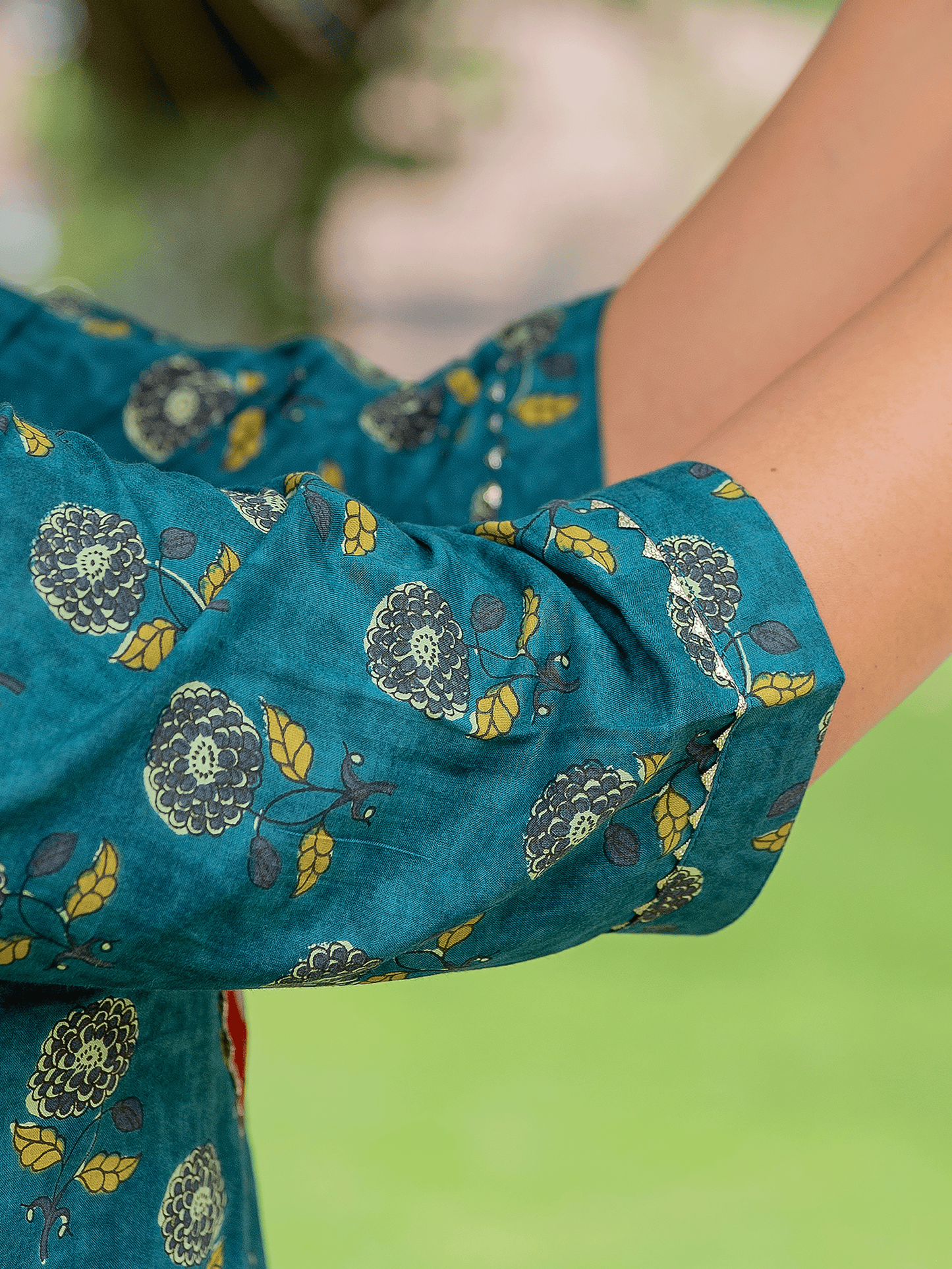 Soft Cotton Floral Straight Turquoise Kurta