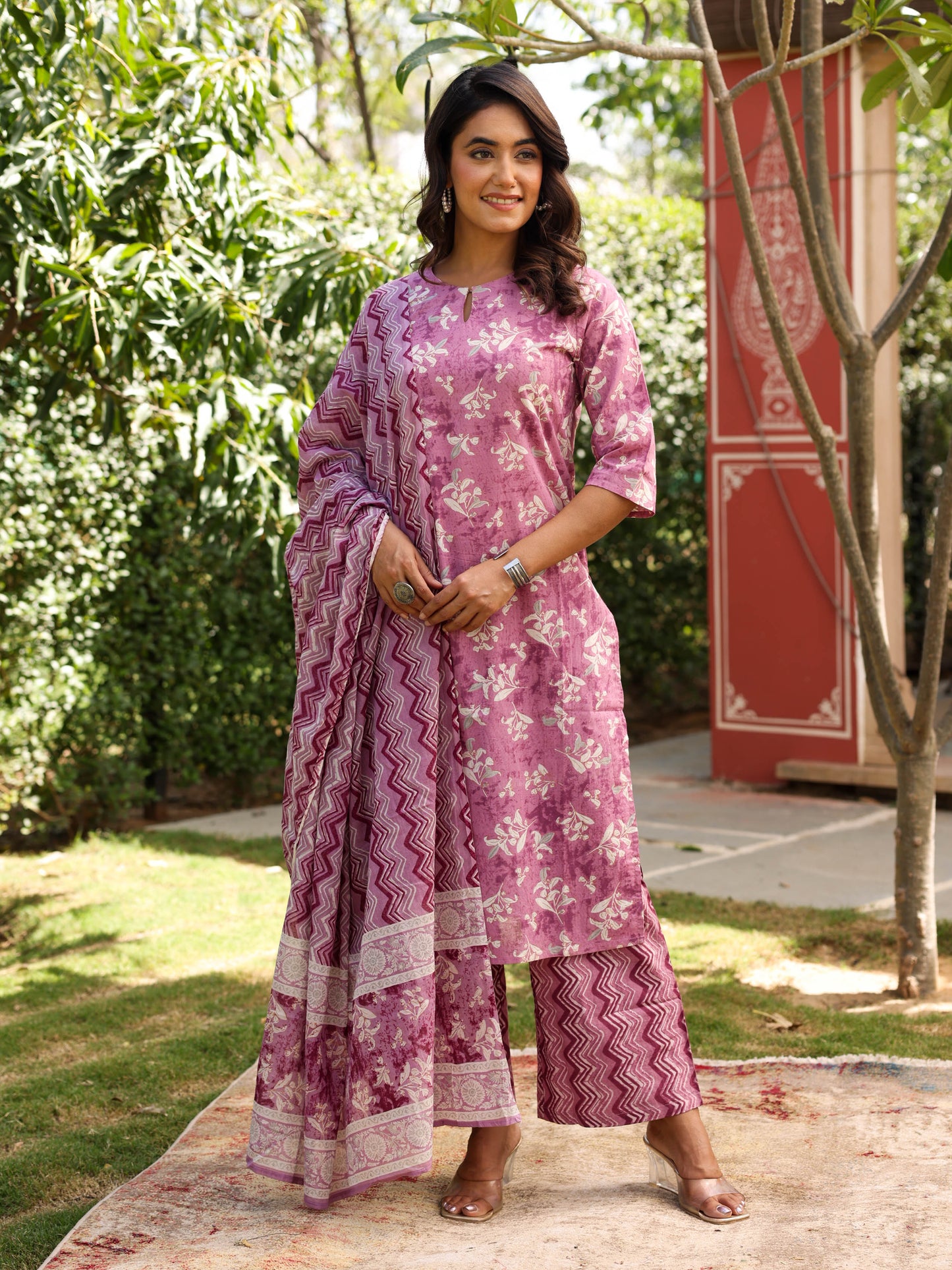 Cotton Voile Floral Pink Dupatta