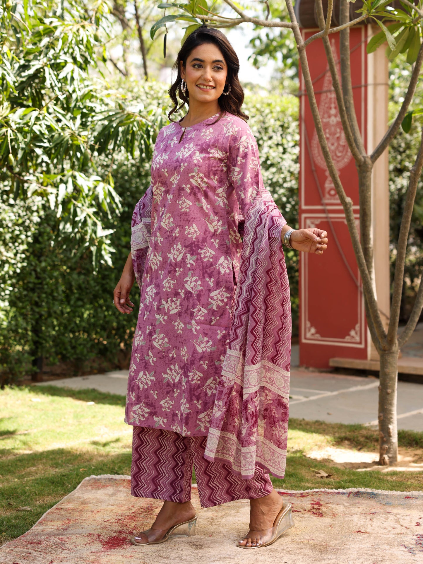 Cotton Voile Floral Pink Dupatta