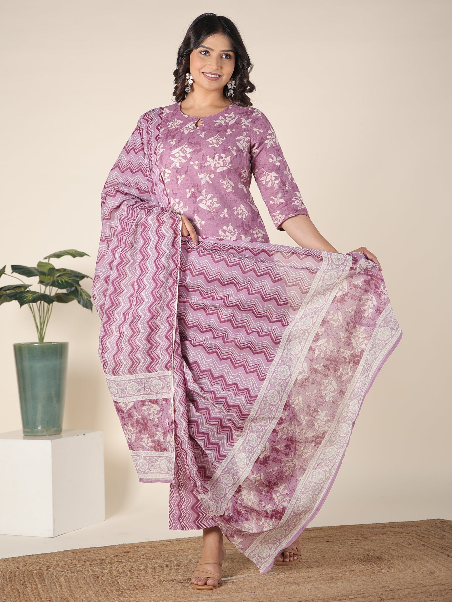 Cotton Voile Floral Pink Dupatta