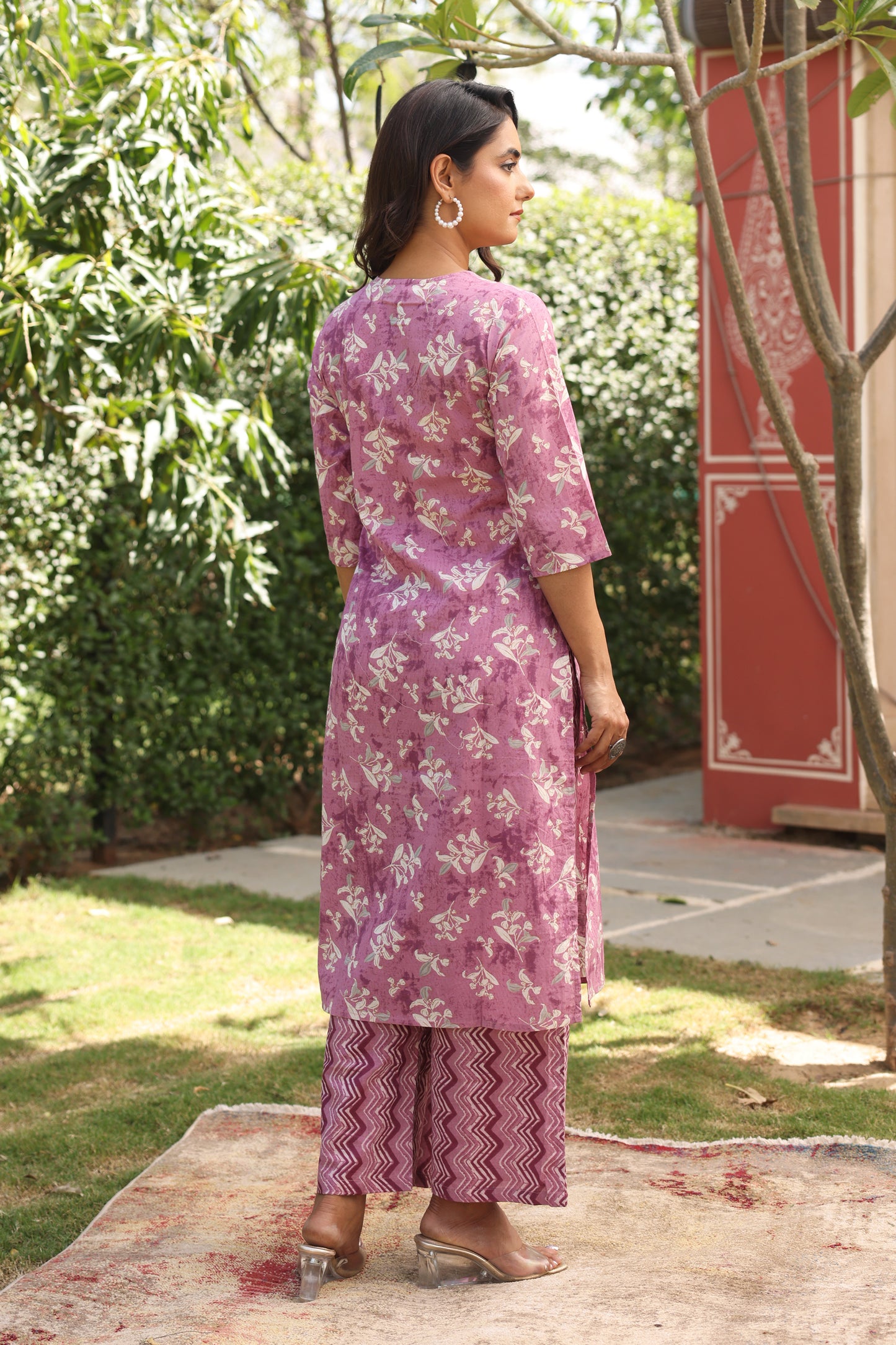 Soft Cotton Floral Straight Burnt Pink Kurta