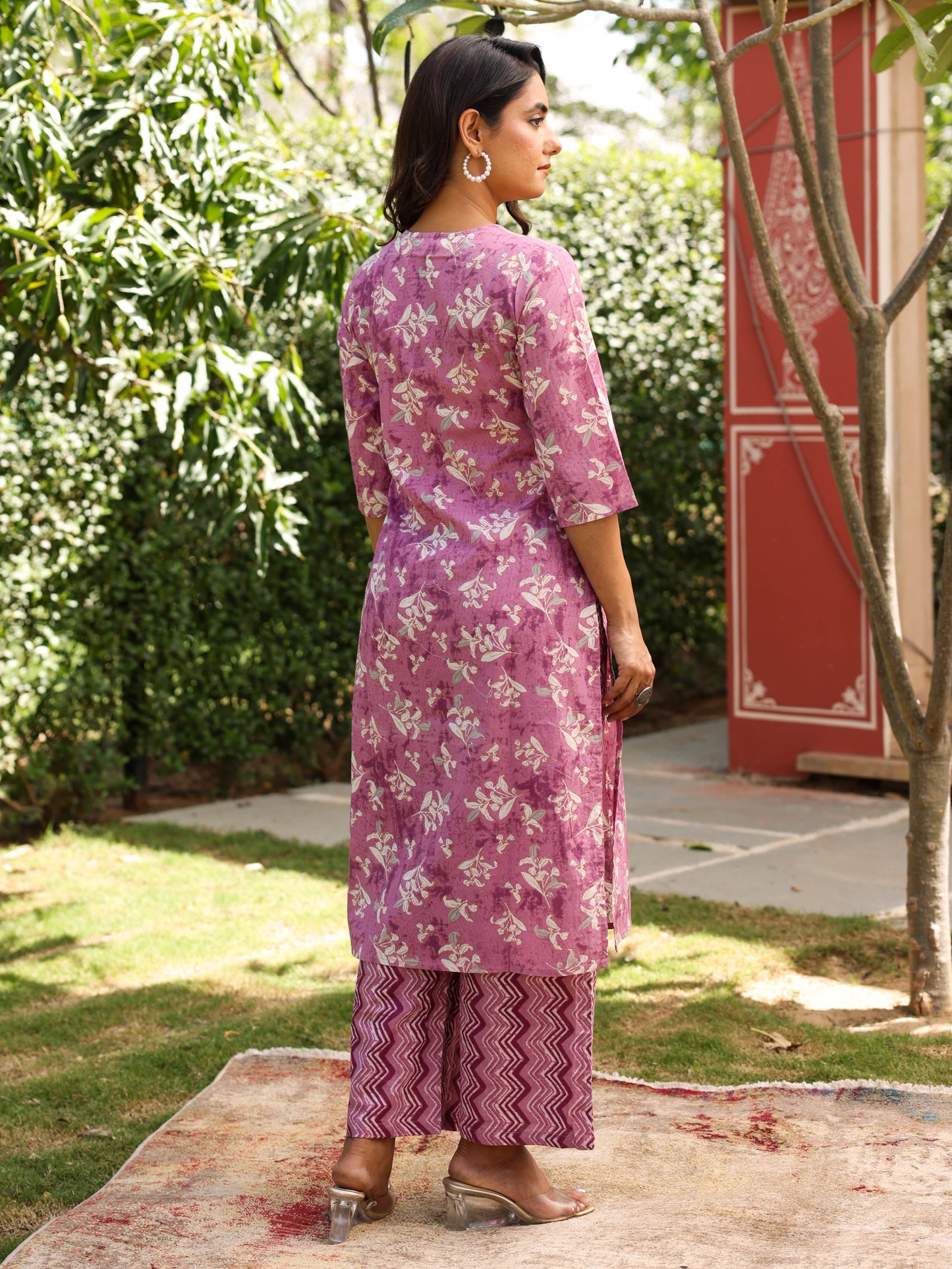 Soft Cotton Floral Straight Burnt Pink Kurta