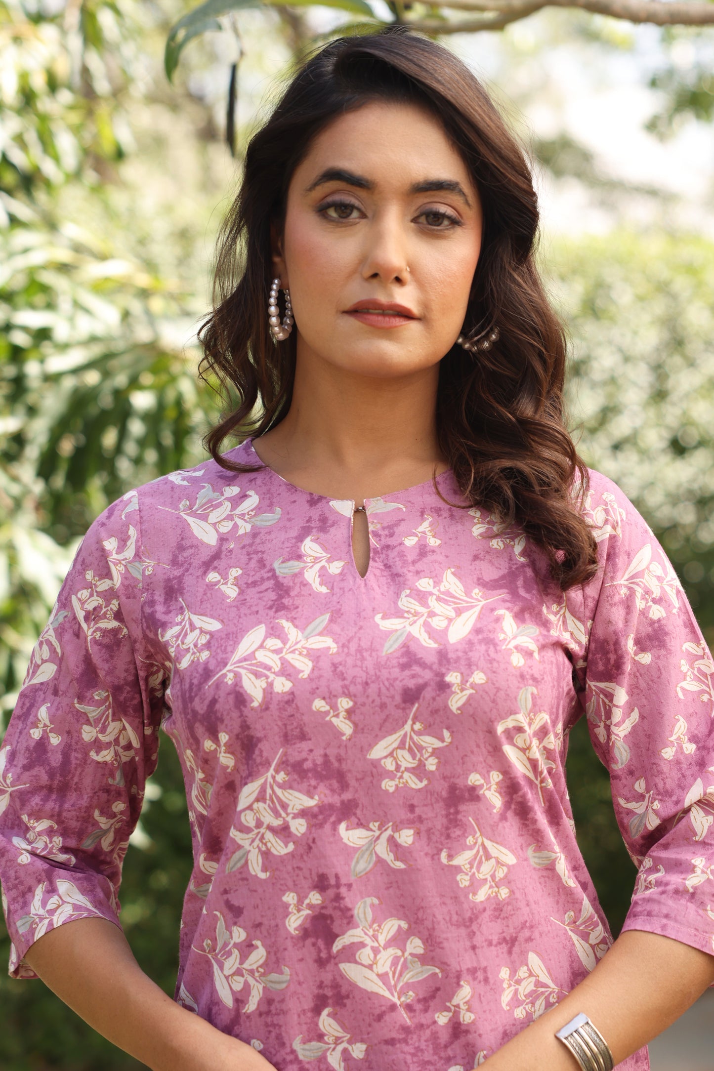 Soft Cotton Floral Straight Burnt Pink Kurta