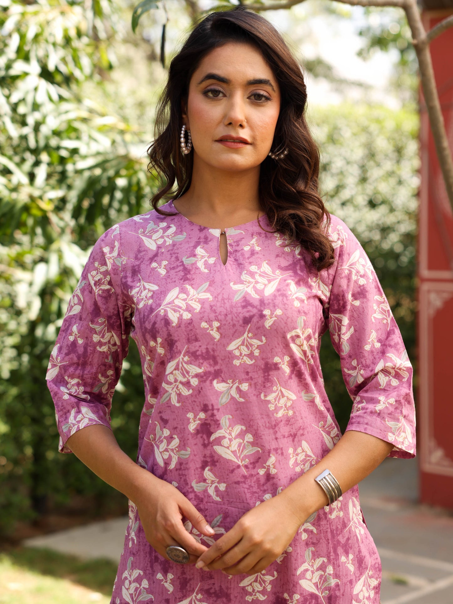 Soft Cotton Floral Straight Burnt Pink Kurta