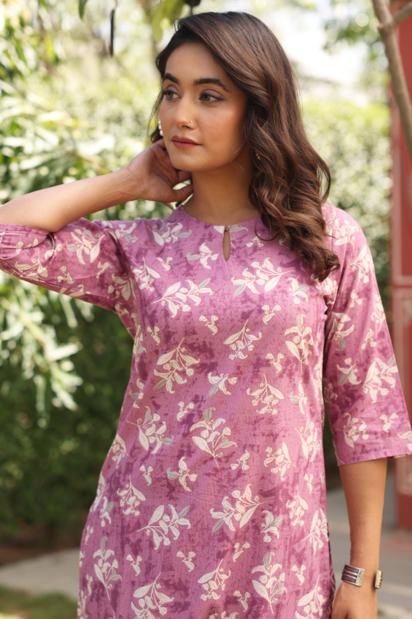 Soft Cotton Floral Straight Burnt Pink Kurta