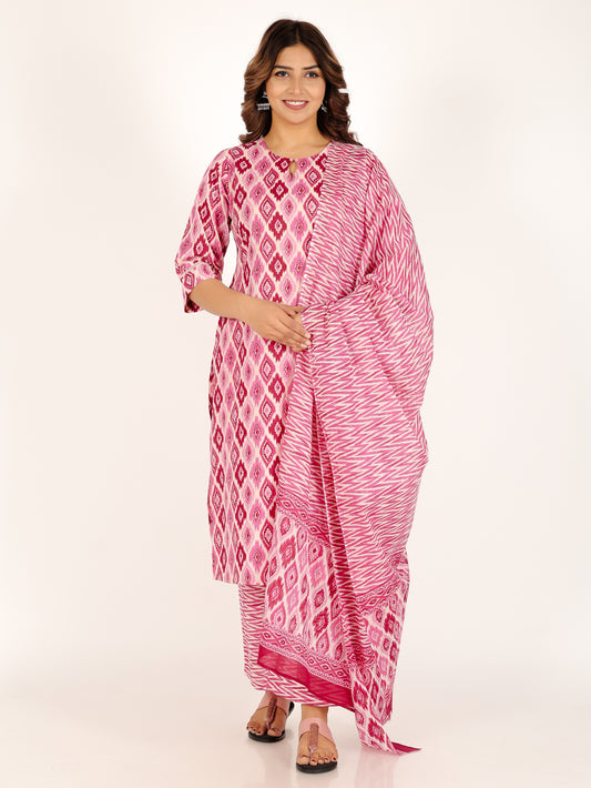 Cotton Voile Ikat Pink Dupatta