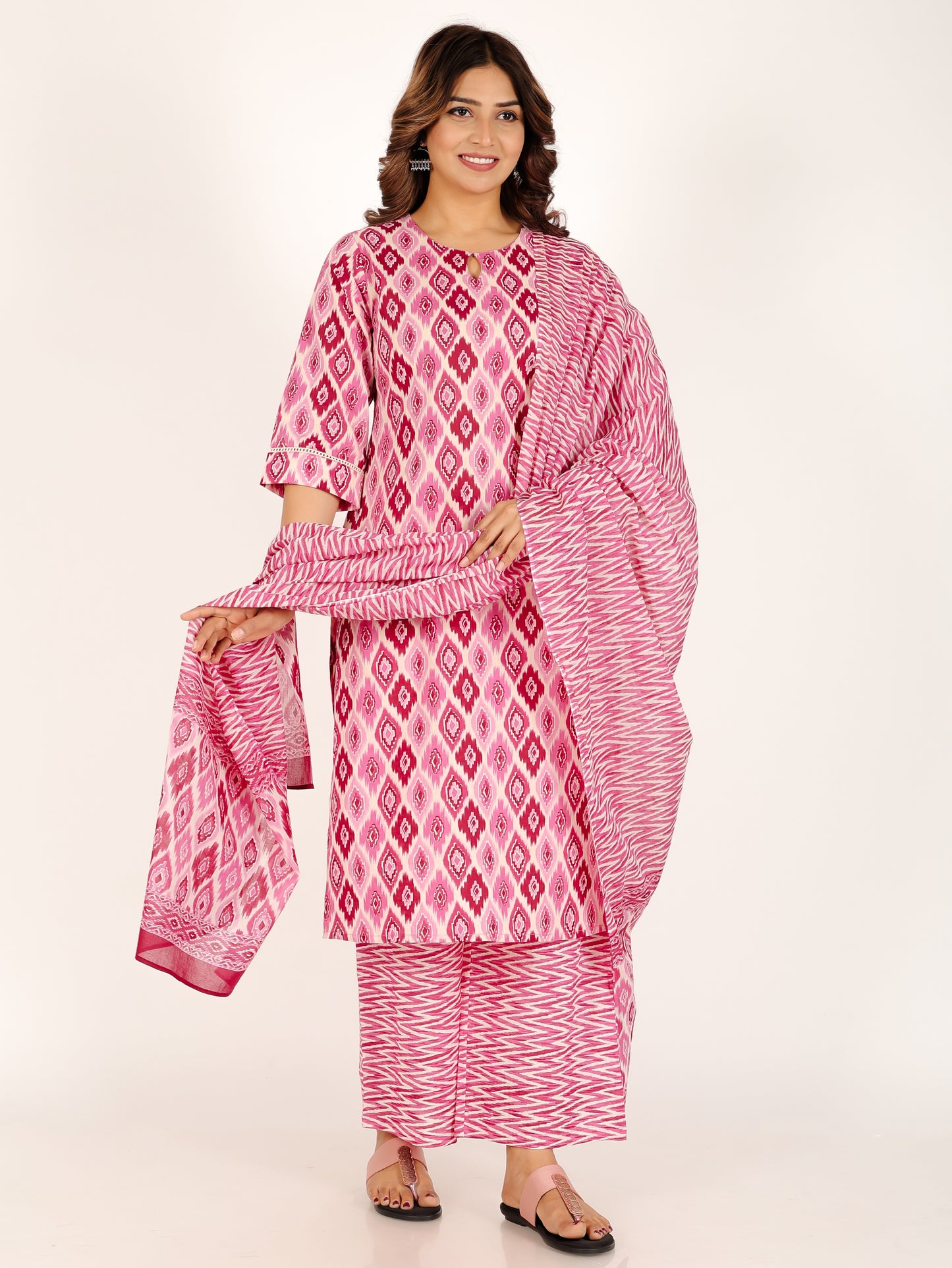 Cotton Voile Ikat Pink Dupatta