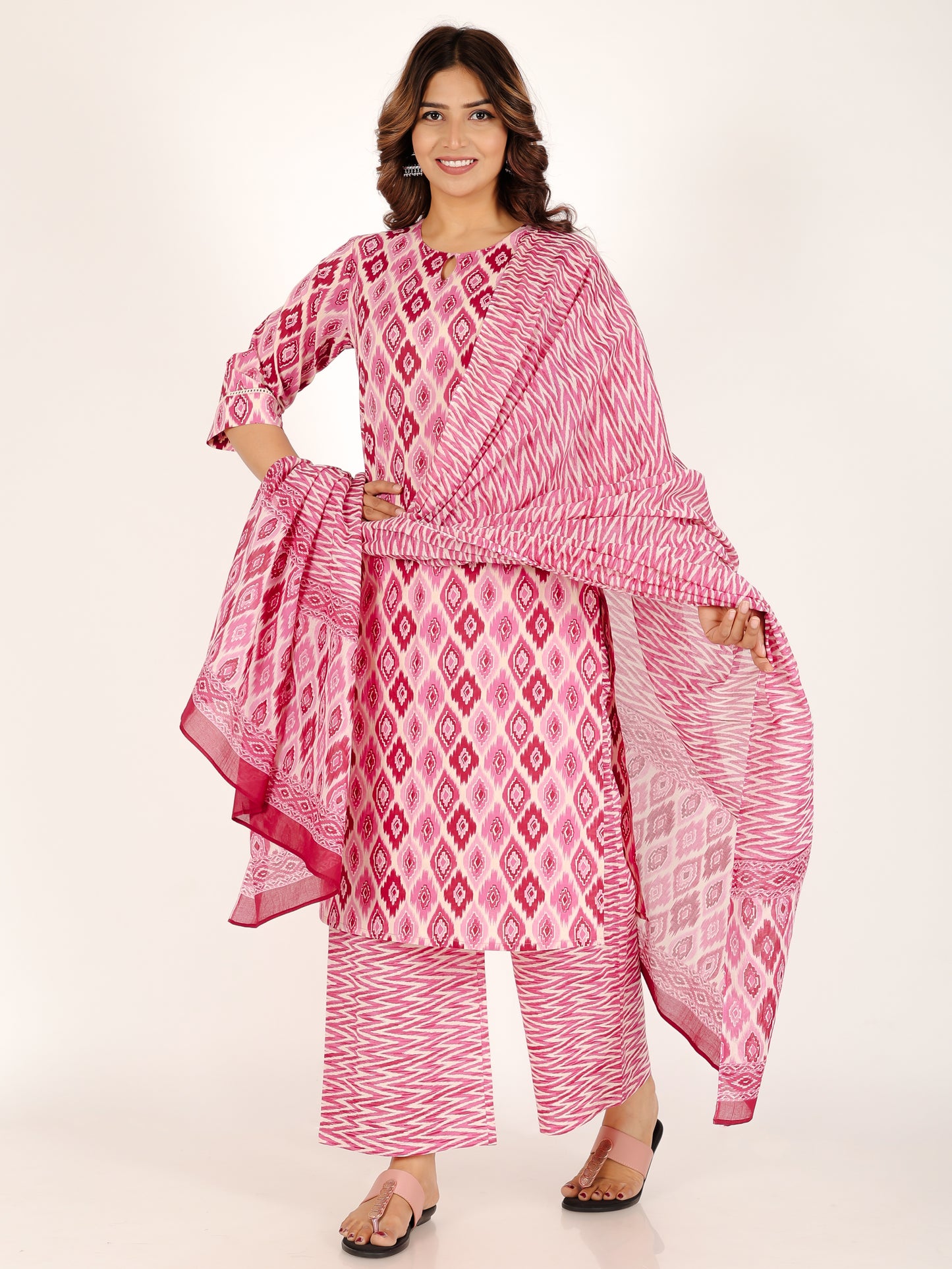 Cotton Voile Ikat Pink Dupatta